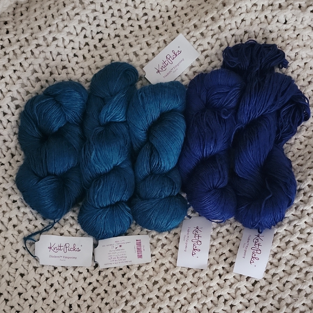 Knit Picks Fingering Silk Alpaca Yarn - Teal & Deep Blue Skeins
